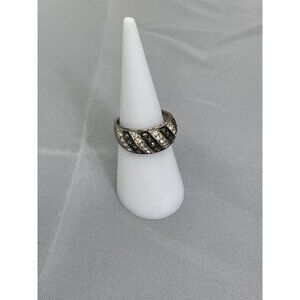 925 Stamped Marcasite & Cubic Zirconia Dome Tapered Shank Sterling Silver Ring